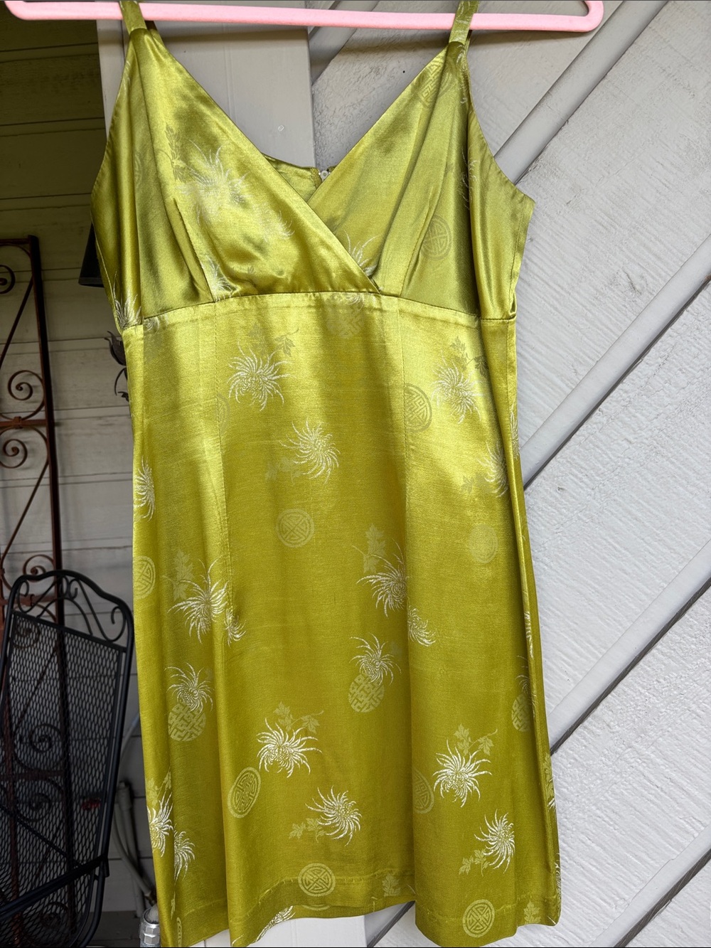 Vintage 90’s Byer Too! USA made Satin Green Mini with Asian Jacquard Motif
